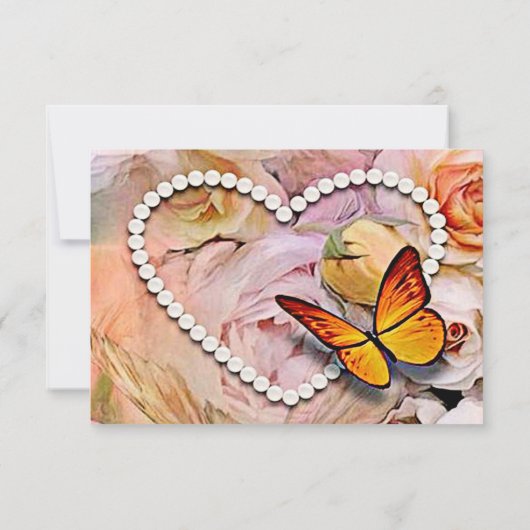 Herzerkrankungen, Orangefarbene Rose und Butterfli RSVP Karte (Rückseite)