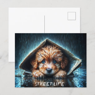 Herzerwärmender feuchter Hund bei Sturmwetter Postkarte