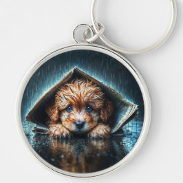 Herzerwärmender feuchter Hund bei Sturmwetter Schlüsselanhänger