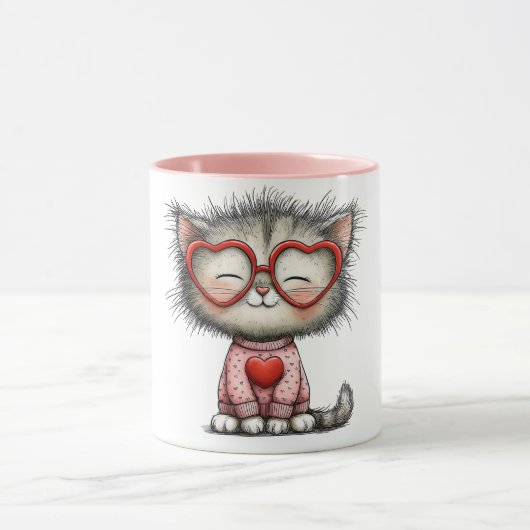 Herzerwärmender Kaffeebecher mit lächelnder Katze Tasse (Zentrum)
