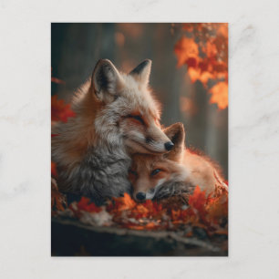Herzerwärmendes rotes Fuchs-Paar zwischen Herbstwa Feiertagspostkarte