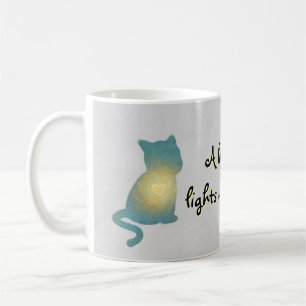 Herzerwärmung KatzenSilhouette mit Tasse des glühe