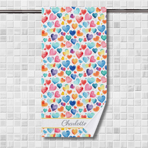 Herzfarbe Niedliche Liebe Individuelle Name Badehandtuch