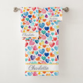 Herzfarbe Niedliche Liebe Individuelle Name Badhandtuch Set (Insitu)