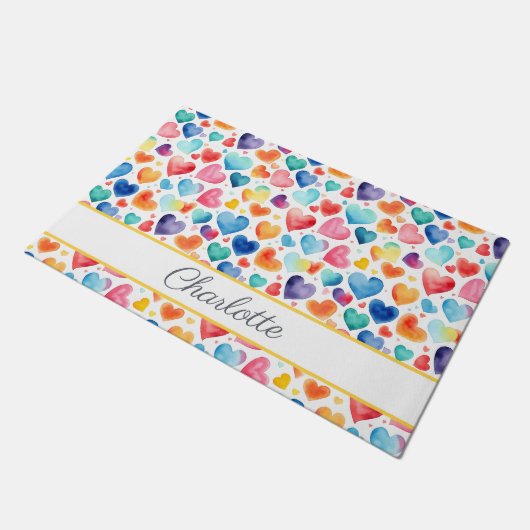 Herzfarbe Niedliche Liebe Individuelle Name Fußmatte (Schrägansicht)