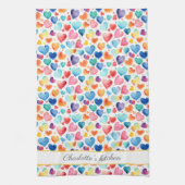 Herzfarbe Niedliche Liebe Individuelle Name Geschirrtuch (Vertikal)