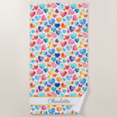 Herzfarbe Niedliche Liebe Individuelle Name Strandtuch (Vorderseite)