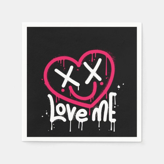 Herzfigur mit toten Augen und Lächeln gesprüht Serviette (Vorderseite)
