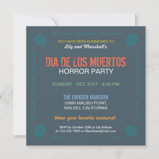 Herzflamme Dia de los Muertos Party Einladung (Rückseite)