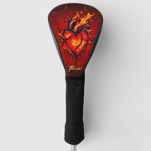 Herzflammen. Golf Headcover (Vorderseite)
