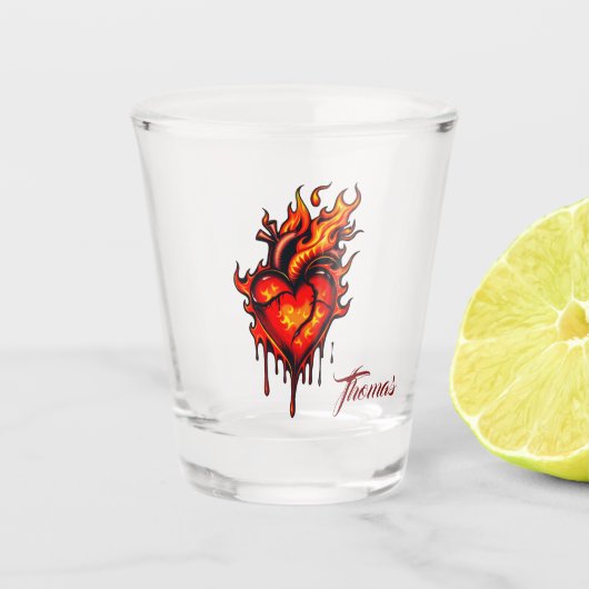Herzflammen. Schnapsglas (Vorderseite)
