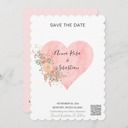 *~* Herzfloral AR6 WEDD SPEICHERN DATUM QR Einladung (Vorne/Hinten)