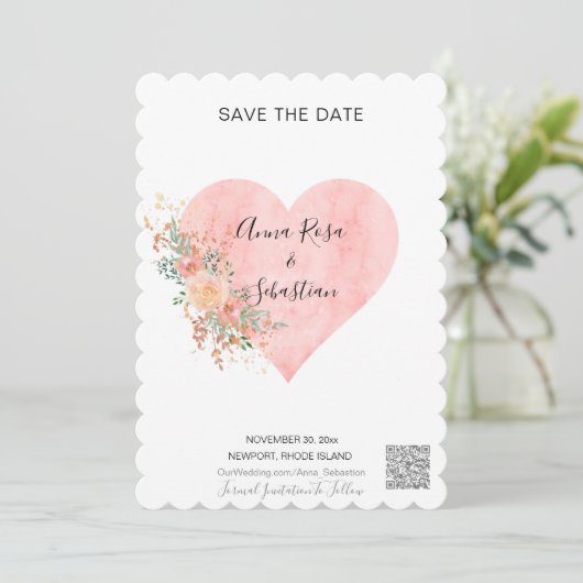 *~* Herzfloral AR6 WEDD SPEICHERN DATUM QR Einladung (Stehend Vorderseite)