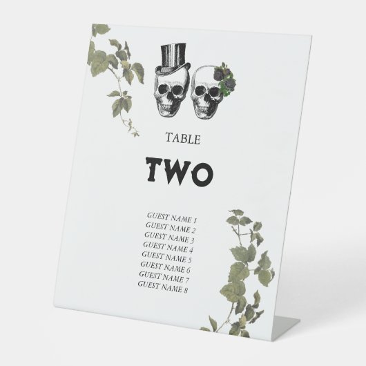 Herzflorale Skulls Hochzeit Tischnummer Sockelschild (Vorderseite)