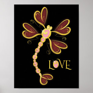 Herzflügel Dragonfly "Liebe" Gold hübsches Design Poster