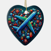 Herzflugzeug-Ornament Keramik Ornament (Rechts)