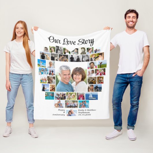 Herzform 40 Foto Collage Unsere Liebe Story Fleecedecke (Beispiel)