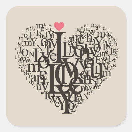 Herzform aus Buchstaben Quadratischer Aufkleber (Vorderseite)