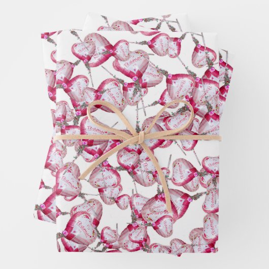 Herzform Ballon mit Liebe Textmuster Geschenkpapier Set (Beispiel)