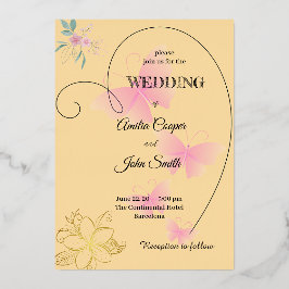 Herzform, Blütendesign, Schmetterlingsdesign Folieneinladung