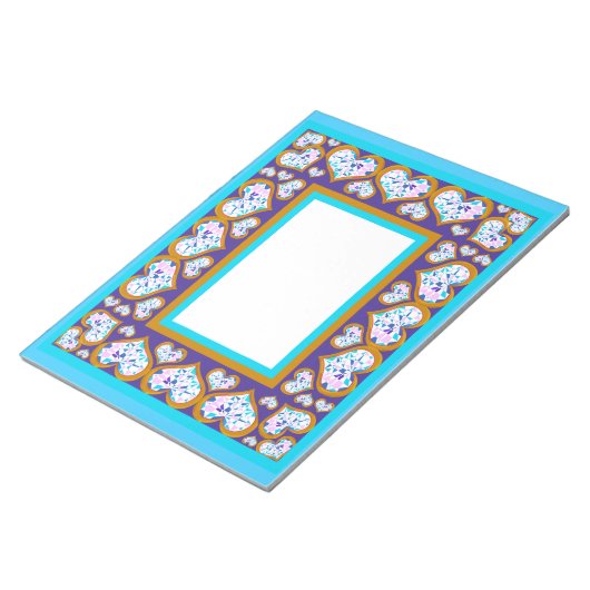 Herzform Diamanten Gold Aqua Notizblock (angewinkelt)