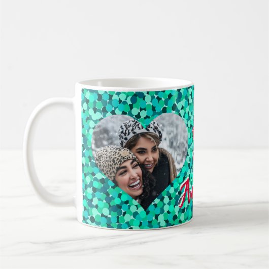 Herzform Foto Aquamarin Sparkle Kaffeetasse (Links)