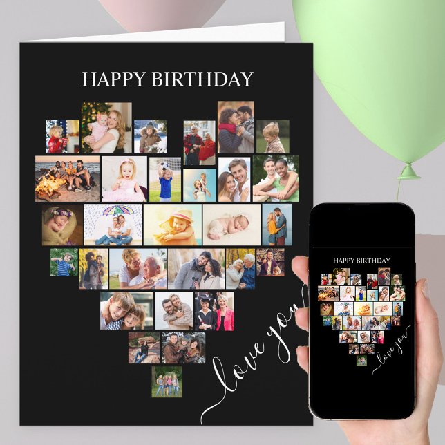 Herzform Foto Collage Liebe Skript Geburtstag Karte