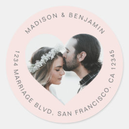 Herzform Foto Hochzeit Rücksendeadresse Rosa Runder Aufkleber