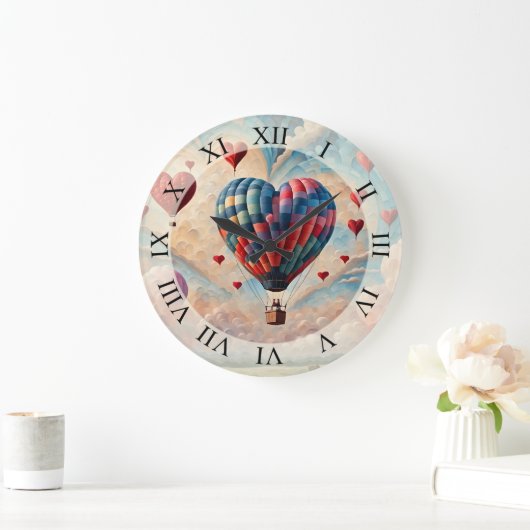 Herzform Heißluftballon Große Wanduhr (Zuhause)