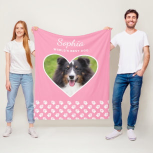 Herzform mit individuellem Haustierfoto auf Rosa u Fleecedecke