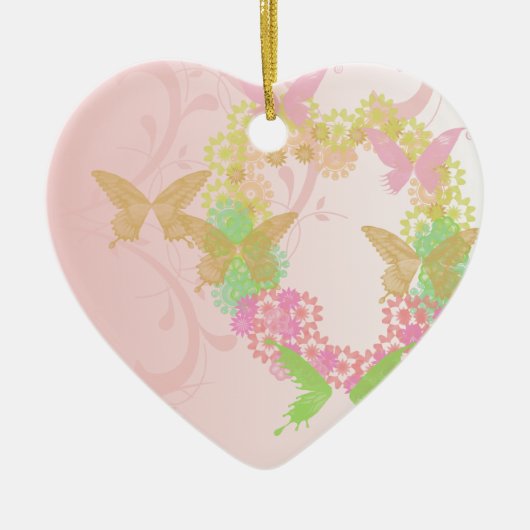 Herzform Ornament mit Blume & Schmetterlingen (Vorne)