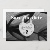 Herzform Padlock auf Zaun Foto Hochzeit Save The Date (Vorne/Hinten)