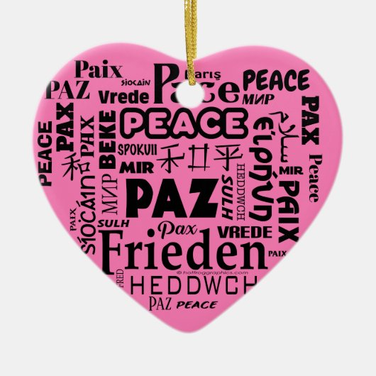 Herzform PEACE Worte Weihnachtsdekoration Keramik Ornament (Vorne)