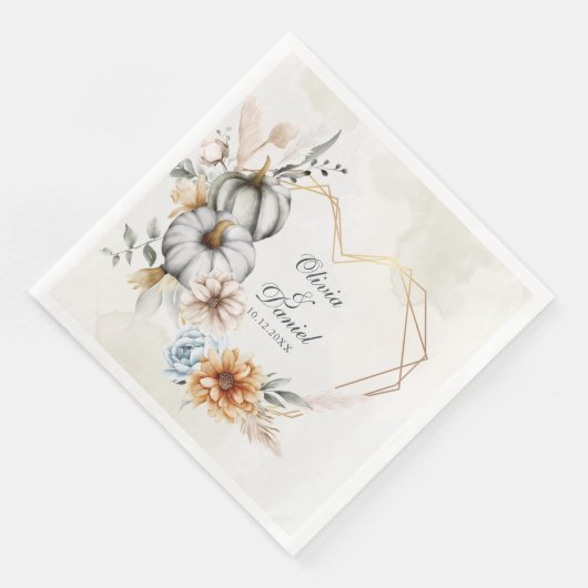 Herzform Rahmen Pumpkin-Wildblumen Hochzeit Serviette (Ecke)