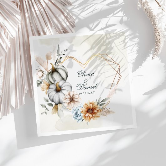 Herzform Rahmen Pumpkin-Wildblumen Hochzeit Serviette