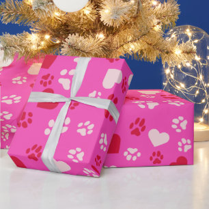 Herzformen & Katzenpfotenabdrücke  Kardinalsrot &  Geschenkpapier