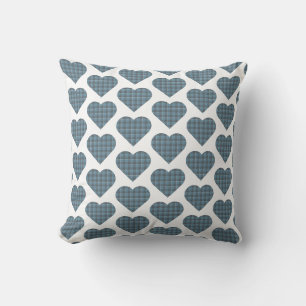 Herzförmig kariert Blau Grau Modern Kissen