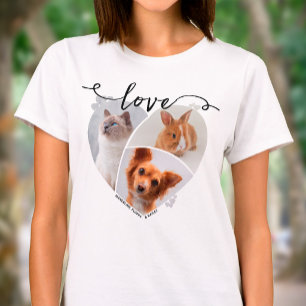 Herzförmige 3-Foto-Collage und Liebesschrift T-Shirt
