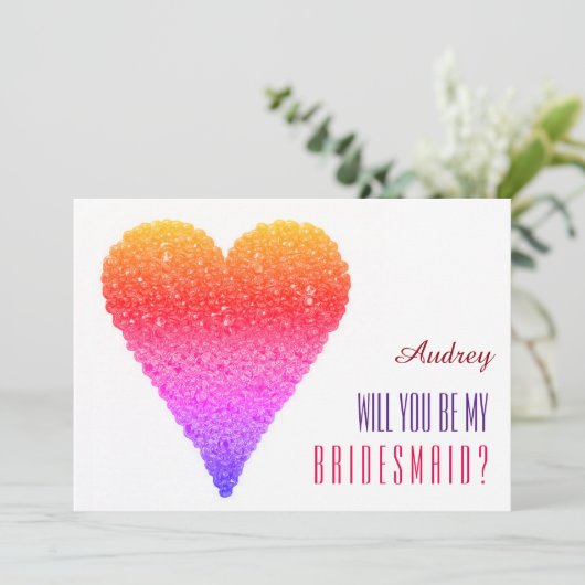 Herzförmige Blasen Werden Sie meine Bridesmaid? Einladung (Stehend Vorderseite)