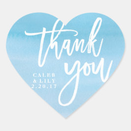 Herzförmige blaue Aquarellfarbe Danke, Ihr Aufkleb Herz-Aufkleber