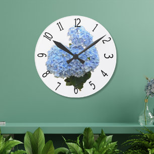 Herzförmige Blaue Hortensie Runde Wanduhr