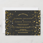 Herzförmige Confetti Black Gold Wedding Einladung (Rückseite)