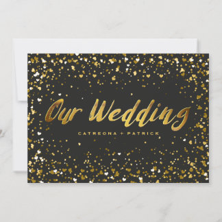 Herzförmige Confetti Black Gold Wedding Einladung