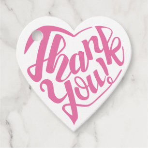 Herzförmige Dankeschön als rosa Kalligraphie Geschenkanhänger