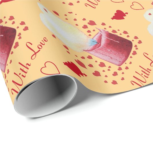 Herzförmige Flamme auf pfirsichfarbenem Hintergrun Geschenkpapier (Rolleneckpunkt)