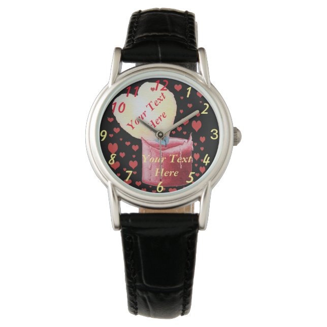 Herzförmige Flammenkerze mit kleinen Herzen Armbanduhr (Vorderseite)