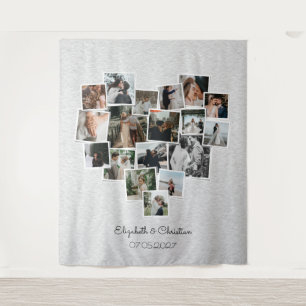Herzförmige Fotocollage Romantische Hochzeit Wandteppich