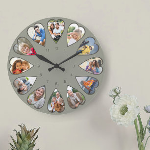 Herzförmige Fotos grün rund Große Wanduhr
