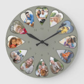 Herzförmige Fotos Grüne Runde Große Wanduhr (Vorderseite)