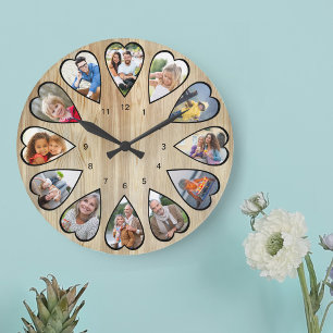 Herzförmige Fotos Kieferneffekt Runde Große Uhr